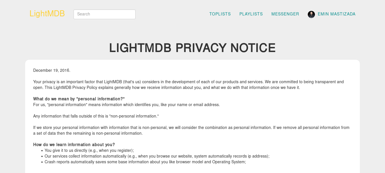 privacy notice page